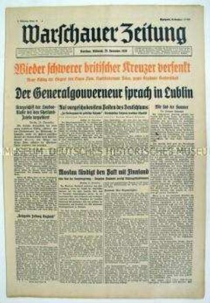 Deutsche Tageszeitung für das Generalgouvernement "Warschauer Zeitung" u.a. zum Seekrieg gegen Großbritannien