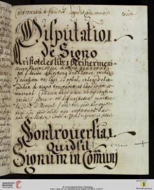 Disputatio I : De Signo