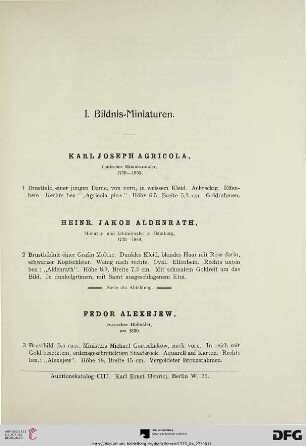 I. Bildnis-Miniaturen (Nr. 1-80)