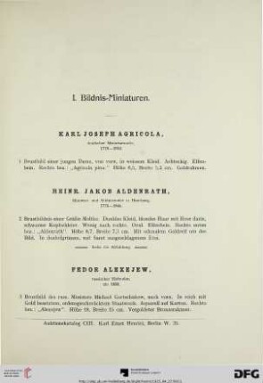 I. Bildnis-Miniaturen (Nr. 1-80)