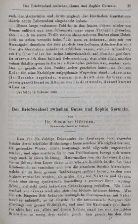 Der Briefwechsel zwischen Gauss und Sophie Germain.