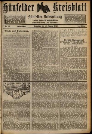 Zweite Ausgabe vom Samstag, den 26. Januar 1929.