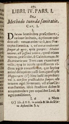 Pars. I. De Methodo tuendæ sanitatis.