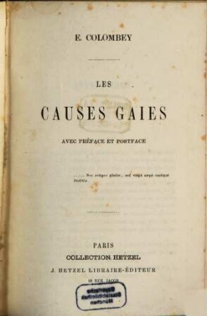 Les Causes gaies, avec préface et postface