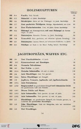 Jagdtrophäen, Waffen (Nr. 301-327)