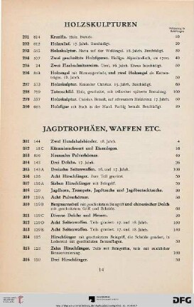 Jagdtrophäen, Waffen (Nr. 301-327)