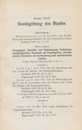 Zweiter Theil. Gesetzgebung des Bundes.