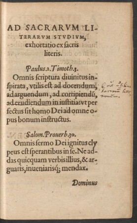 Ad Sacrarum Literarum Studium, exhortatio ex sacris literis.
