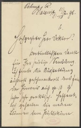Brief an B. Schott's Söhne : 11.12.1898