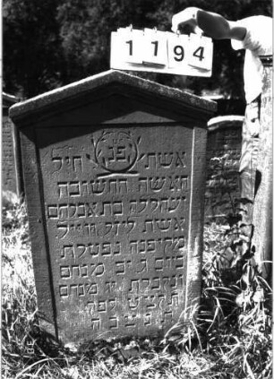 Grabstein 1194 (Index: 100098583) Maße HxBxT: 115x62x9 cm Symbolik: Trauerkranz, Rosette: Grabstein 1194