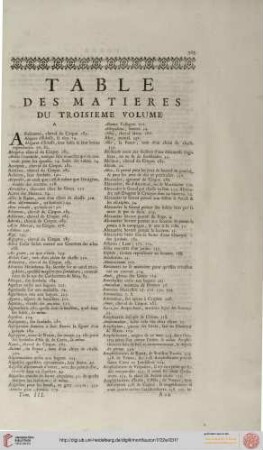 Table des matières du troisième volume