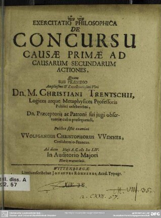 Exercitatio philosophica de concursu causae primae ad causarum secundarum actiones