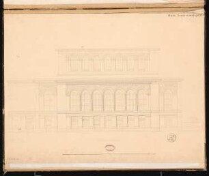 Theater, Berlin Schinkelwettbewerb 1861: Aufriss Seitenansicht; Maßstabsleiste