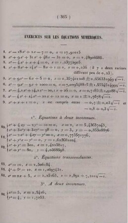 Exercices sur les équations numeriques.