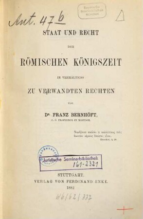 Staat und Recht der römischen Königszeit im Verhältniss zu verwandten Rechten