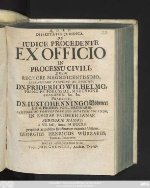 Dissertatio Juridica, De Iudice Procedente Ex Officio In Processu Civili