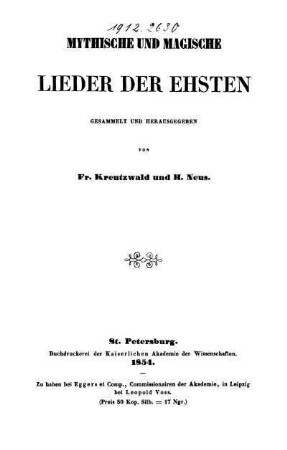 Mythische und magische Lieder der Ehsten