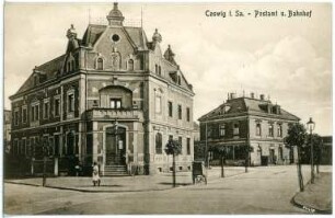 Coswig. Postamt und Bahnhof