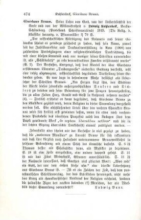 474 [Rezension] Kuhlenbeck, Ludwig, Giordano Bruno