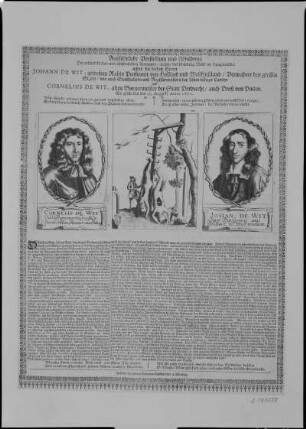 Blatt mit Bildnissen Cornelis und Jan de Witts und ihre Ermordung durch den Pöbel 1672