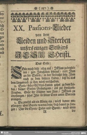XX. Passions-Lieder von dem Leiden und Sterben unsers einigen Erlöser Jesu Christi