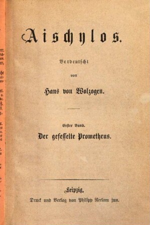 Aischylos : [Werke], 1. Der gefesselte Prometheus