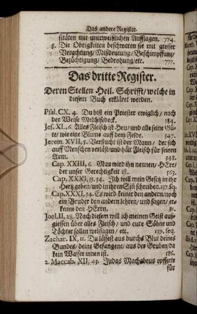 Das dritte Register. Deren Stellen Heil. Schrifft / welche in diesem Buch erkläret werden.