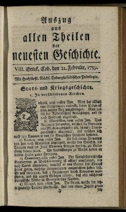 VIII. Stück, Cob. den 21. Februar, 1759.