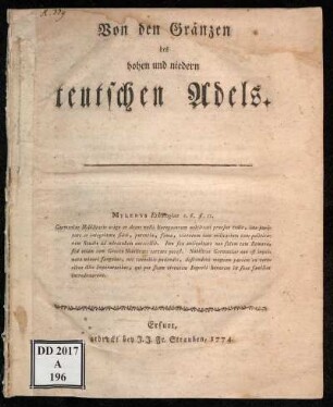 Von den Gränzen des hohen und niedern teutschen Adels