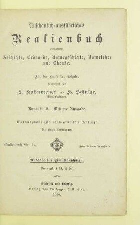 Anschaulich-ausführliches Realienbuch : enthaltend Geschichte, Erdkunde, Naturgeschichte, Naturlehre und Chemie