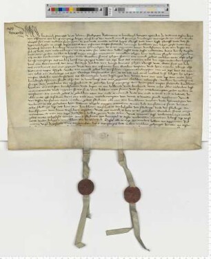 Rentebrief; "...by zeligen mester Gobelen wonhusze unde des bisschoppes van Verden have am orde up dem mere", besiegelt durch die Ratsmannen Hartw. Stoterogge und Joh. Schellepeper, Kirchherr Mester Fred. Horning "tom hl. geiste under dem radthuse".