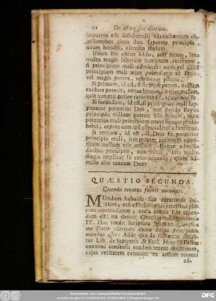 Quaestio Secunda. Quando creatus fuerit mundus.