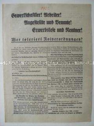Nationalsozialistisches Wahlkampfflugblatt gegen die Tolerierung der Notverordnungen der Regierung Papen durch die SPD