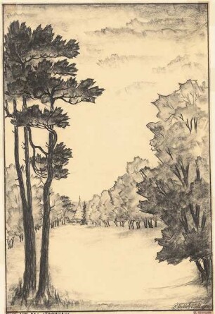 Erweiterungsplanung Volkspark Jungfernheide (Nordostteil), Berlin-Wedding: Perspektivische Ansicht mit Blick auf das Strohhaus, Stempel