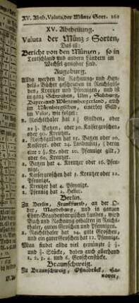 XV. Abtheilung. Valuta der Münz-Sorten,[...]