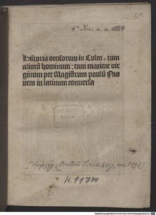 Historia occisorum in Culm : mit Widmungsbrief des Autors an Wilhelm Hofmeister