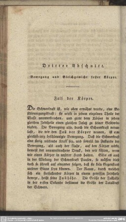 Dritter Abschnitt. Bewegung und Gleichgewicht fester Körper