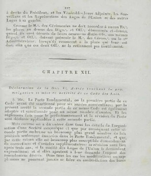 Chapitre XII. Déclaration de la Gr. L. Astrée touchant la promulgation et mise en activité de ce Code des Lois.