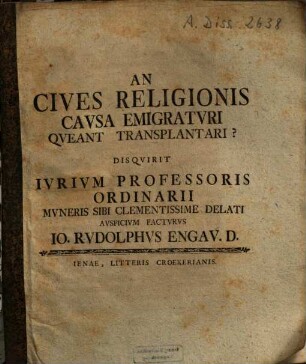 An cives religionis causa emigraturi queant transplantari?