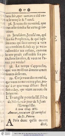 L'Evangile pour la III. Fête de Noel, ou le jour de S. Jean l'Evangeliste
