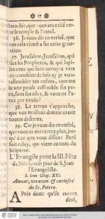 L'Evangile pour la III. Fête de Noel, ou le jour de S. Jean l'Evangeliste
