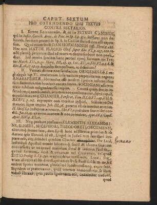 Caput Sextum. Pro Ostendendo Usu Textus Contra Sectarios.