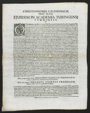 Christophorus Caldenbach, Prof. Eloq. Ejusdem In Academia Tubingensi Studiosis Sal.