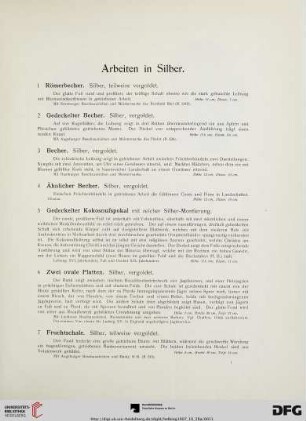 Arbeiten in Silber und verschiedenem Metall (Nr. 1-20)
