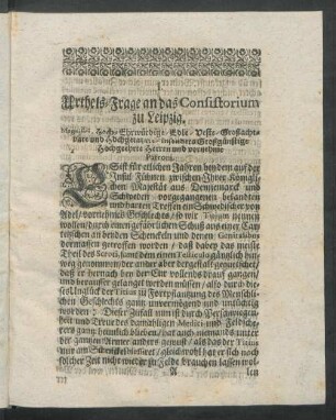 I. Urthels-Frage an das Consistorium zu Leipzig.