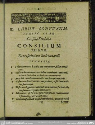 Consilium Primum. De praesciptione Juris venandi