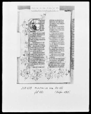Deutschordensbrevier für die Ballei Utrecht — Initiale E (xultate deo), darin David am Glockenspiel, Folio 48verso
