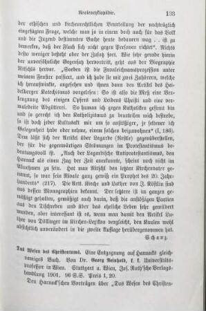133-135 [Rezension] Reinhold, Georg, Das Wesen des Christentums