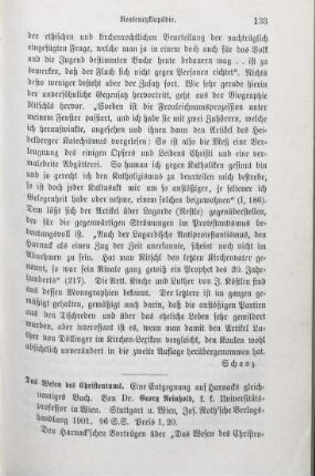 133-135 [Rezension] Reinhold, Georg, Das Wesen des Christentums