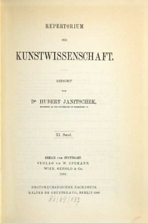 Repertorium für Kunstwissenschaft. 11, 11. 1888